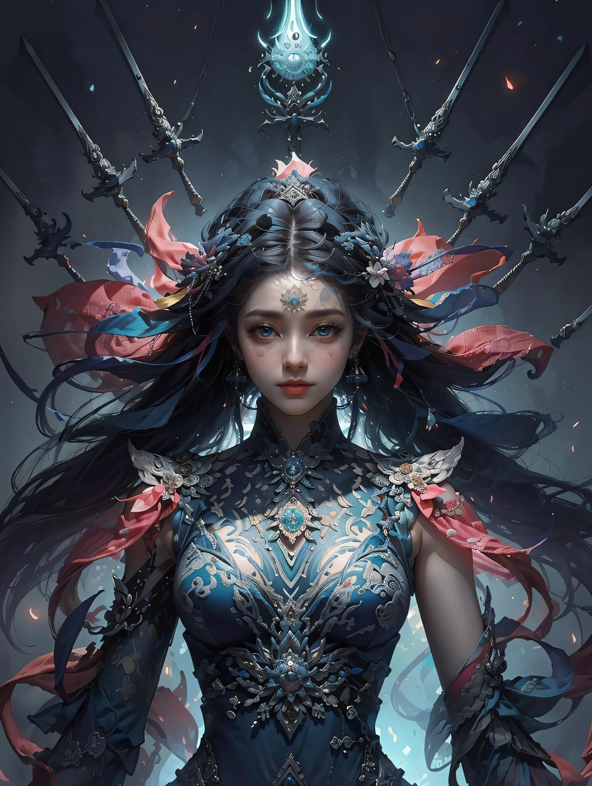 wanjian, multiple weapon (glowing weapon)
official art, unity 8k wallpaper, ultra detailed, beautiful and aesthetic, masterpiece, best quality, photorealistic, (zentangle, mandala, tangle, entangle), extreme detailed, dynamic angle, the most beautiful form of chaos, elegant, a brutalist designed, vivid colours, romanticism
zhongfenghua