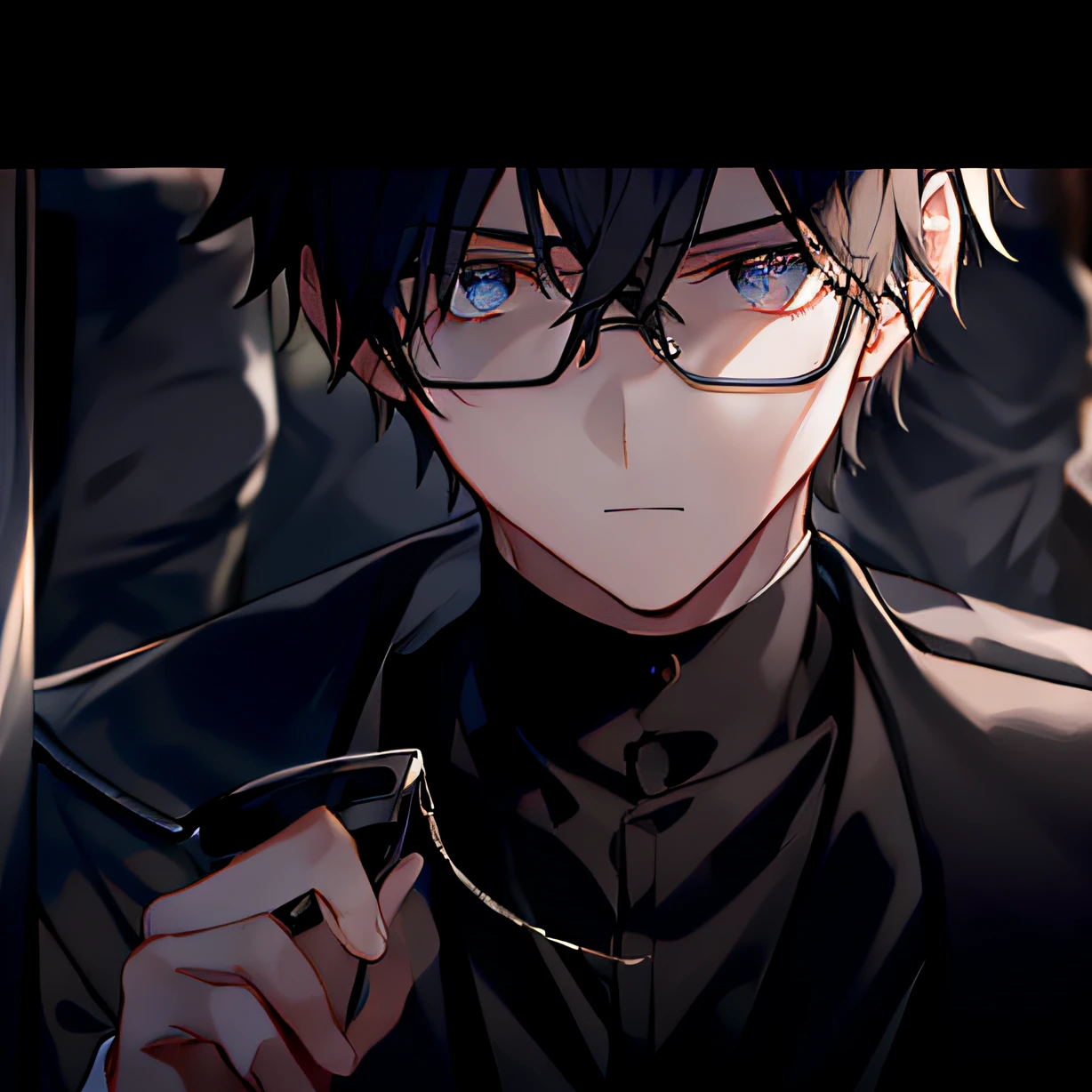 Anime image of a man with glasses and a black jacket - SeaArt AI