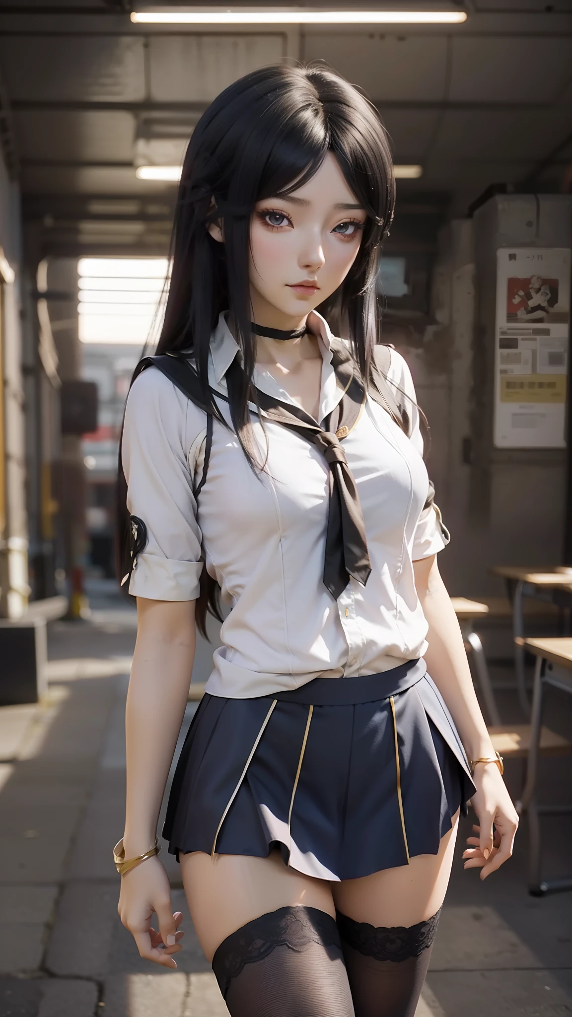 anime - style image of a woman in a short skirt and shirt, seductive anime girls, Smooth anime CG art, Surrealism female students, Surrealism female students, thighhighs and skirt, photorealistic anime girl rendering, beautiful and seductive anime woman, Realistic schoolgirl, Realistic anime 3 D style, 3 d anime realistic, Beautiful Anime High School Girls
