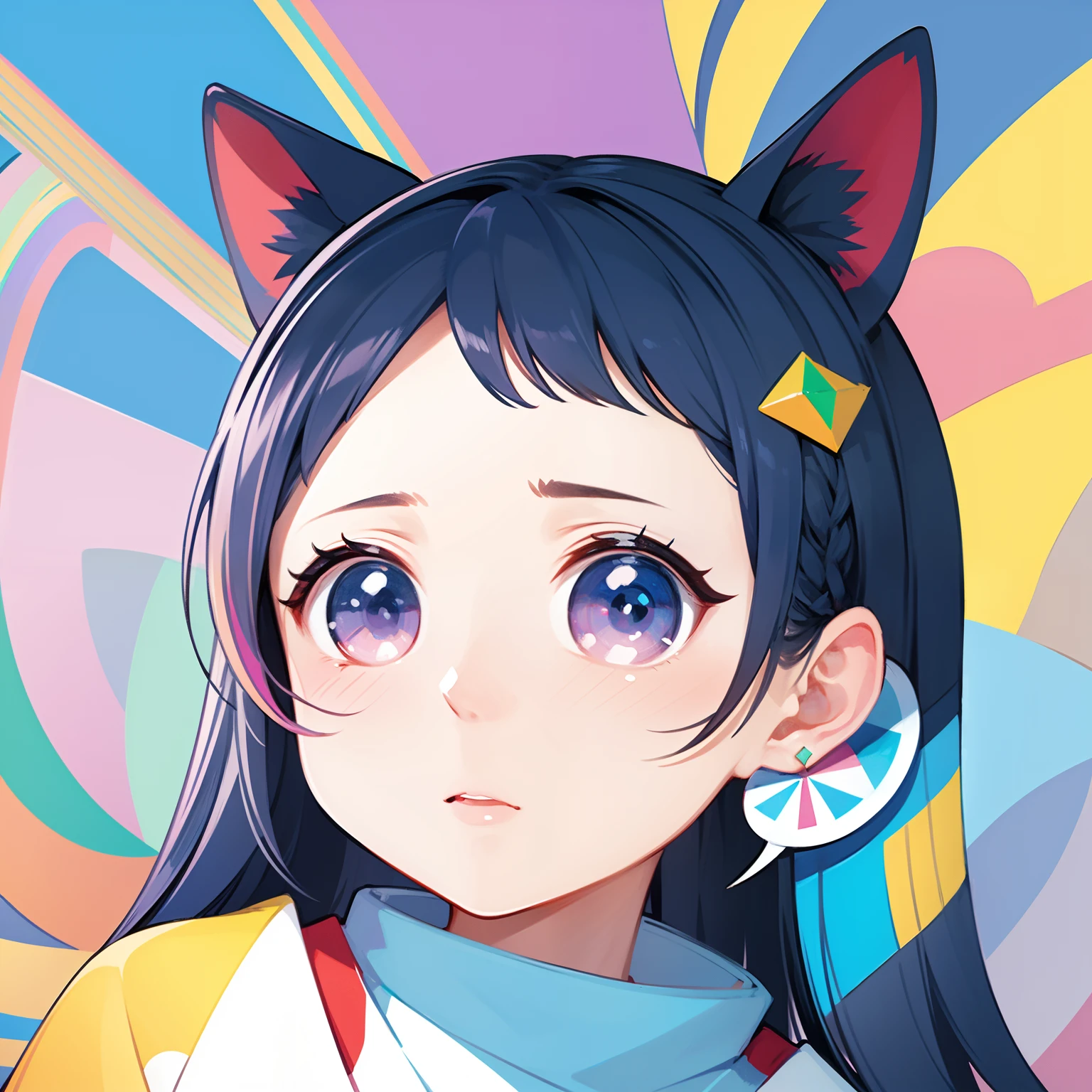 a closeup、Flat illustration、Geometric shapes、Colorful Rainbow 5、pop-art、Chin conger