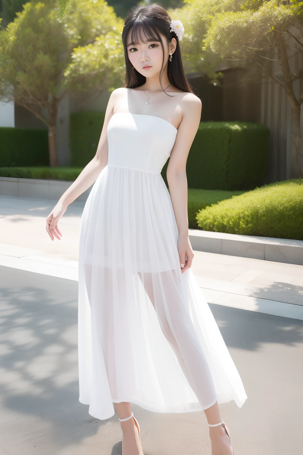 araffe asian woman in white dress posing for a picture, Gorgeous young Korean woman, Sexy dress, beautiful Korean women, Beautiful young Korean woman, hot with shining sun, Bandeau Dress, gorgeous chinese models, Korean girl, wears a white dress, Wearing a white dress, photo of slim girl model, wears a white dress, elegant sleek smooth body