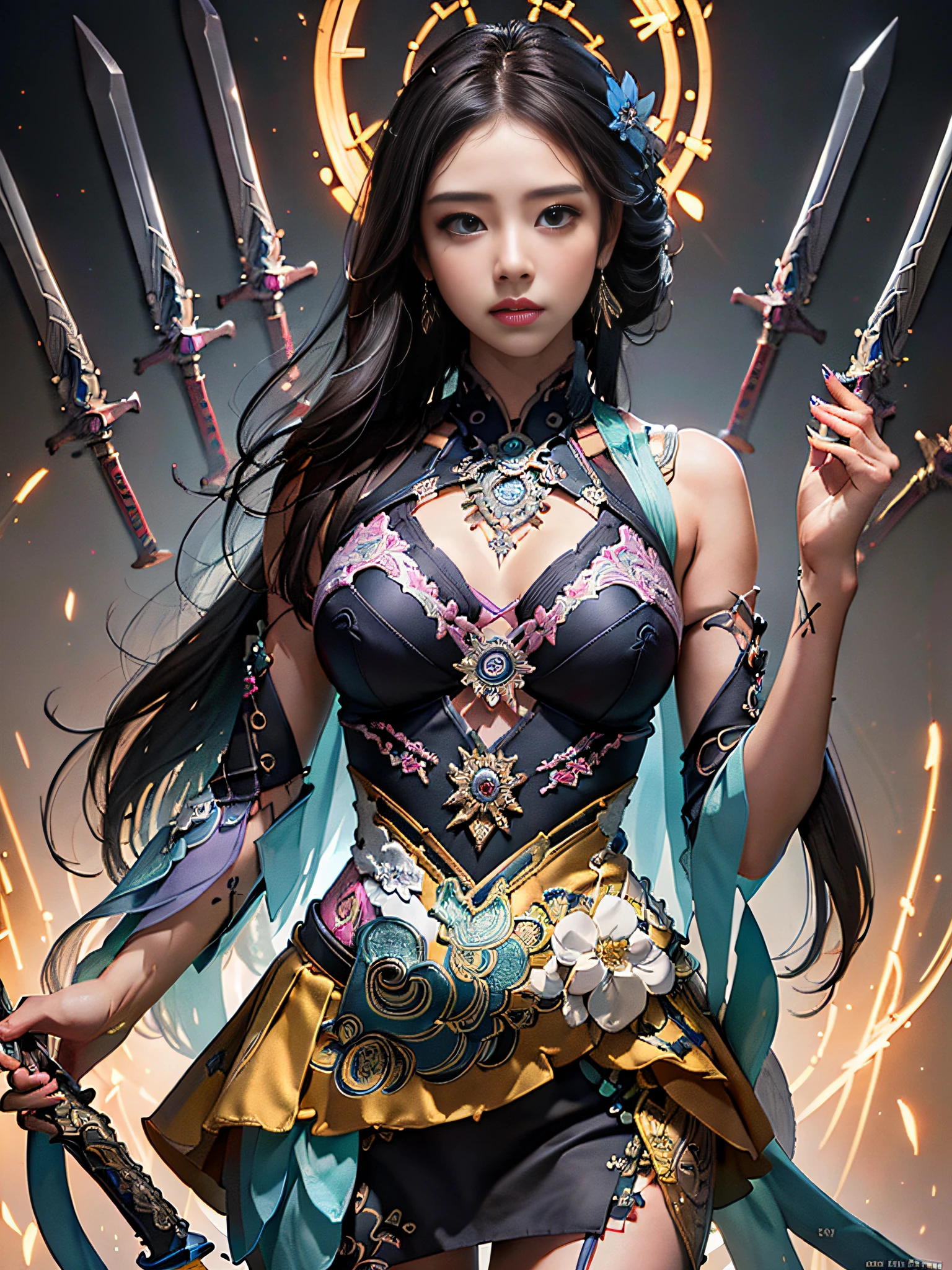 wanjian, multiple weapon (glowing weapon)
official art, unity 8k wallpaper, ultra detailed, beautiful and aesthetic, masterpiece, best quality, photorealistic, (zentangle, mandala, tangle, entangle), extreme detailed, dynamic angle, the most beautiful form of chaos, elegant, a brutalist designed, vivid colours, romanticism
zhongfenghua