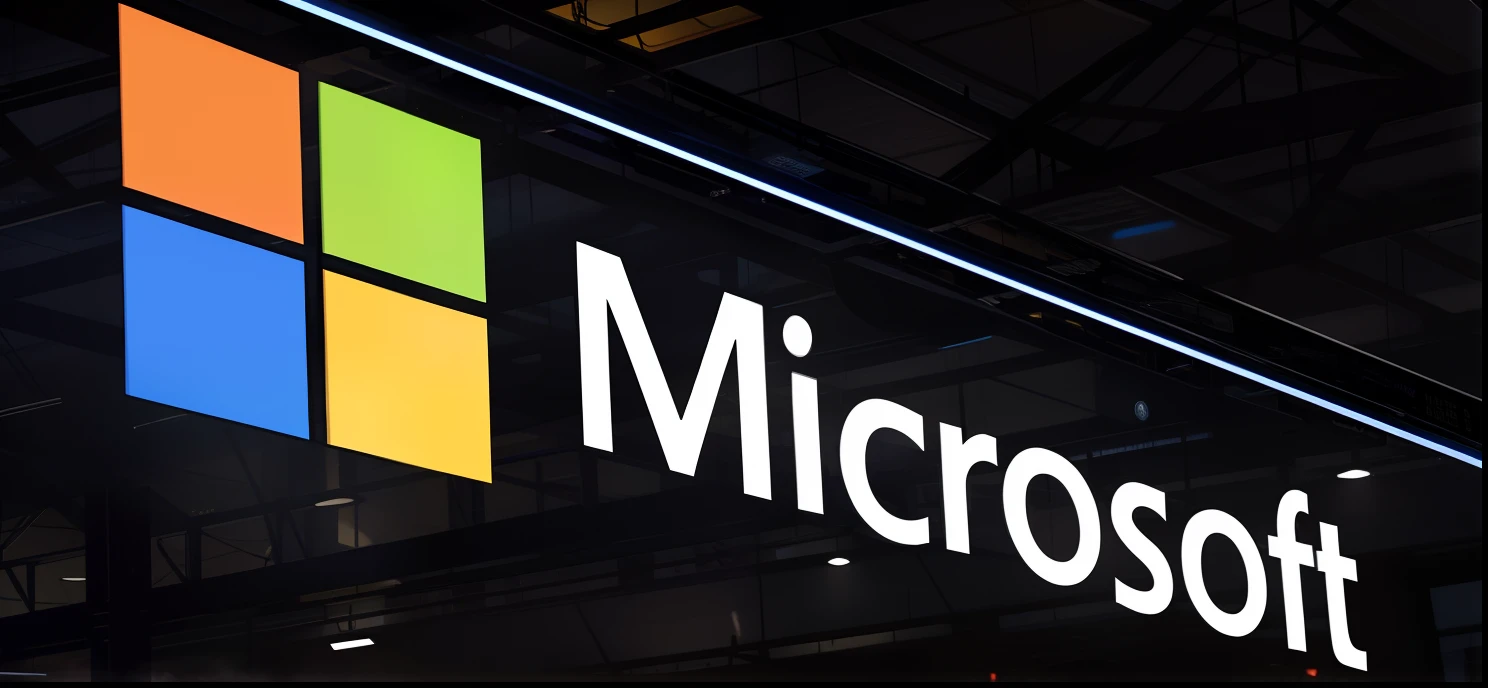 electricity in the air, digital codes floating, a close up of a microsoft logo on a wall in a building, microsoft windows logo, microsoft windows, microsoft, taken in 2 0 2 0, leaked image, wide screenshot, micropohone, high quality picture, ceo of microsoft gaming ( xbox ), ap news photo, 3840x2160, 3840 x 2160