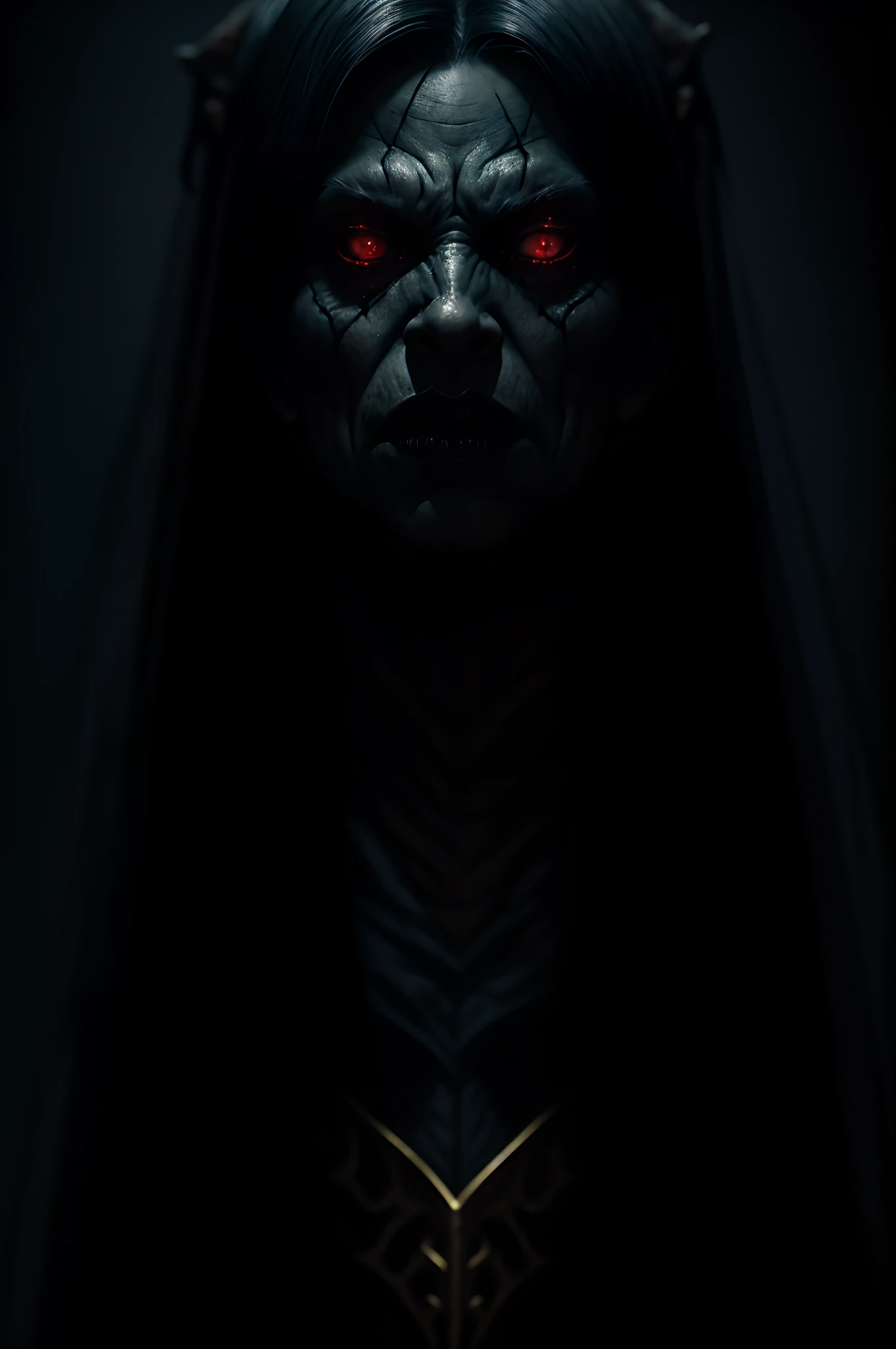 a closeup portrait of a demonic monster with black scales that invokes fear, d & d, fantasy setting, horror environment, morbid colors, dark lighting, atmospheric, cinematic, moody, in the style of diego koi, gina heyer, luiz escanuela, art by alyssa monk, depth, hyperrealism, rule of thirds, golden ratio, oil on canvas, 8k
