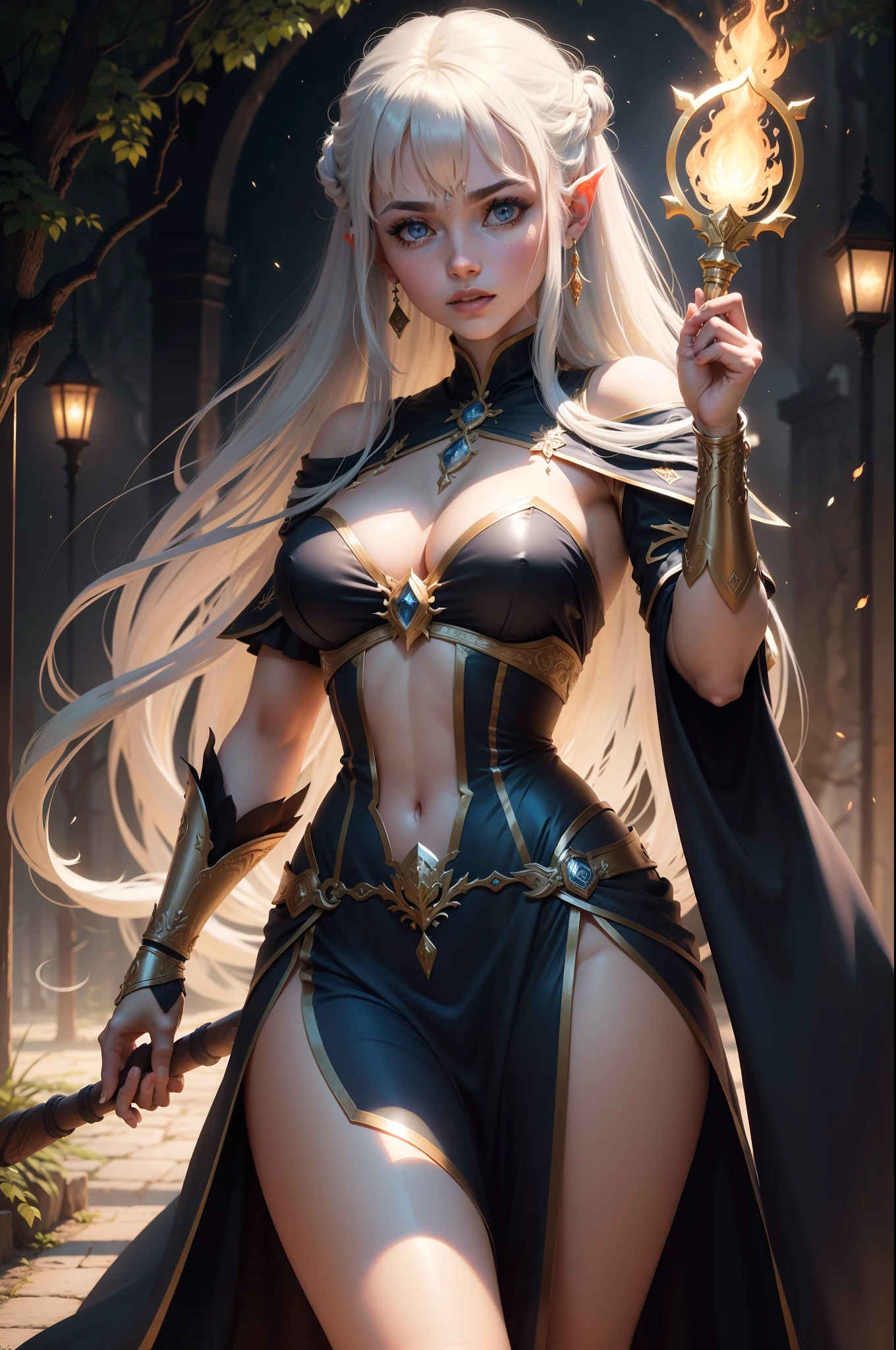 Em uma noite de lua cheia, when the secrets of the forest are revealed to the silver light, uma cena de pura magia se desenrola. An intrepid warrior, adornada em vestes escuras de um dourado brilhante, ergue-se majestosamente sobre um lobo gigante, cuja pelagem cinza e preta parece absorver as sombras da noite. Seus olhos azuis, as wells of serenity, brilham intensamente sob a luz lunar, reflecting a deep intelligence.
O lobo gigante, of imposing presence, carrega a guerreira com graciosidade e poder. His pointed ears rise in attention while his sharp teeth portray the unparalleled force of nature. A calda se move em harmonia com o vento noturno, como um estandarte de sua majestade selvagem.
A guerreira, com olhos vermelhos ardentes que emanam poder, wields a golden staff carved with ancient symbols. In one hand, She holds the reins of the magic that binds her to the giant wolf, e na outra, It holds a mystical flame that illuminates the darkness with a heavenly light. Sua capa branca flui como as asas de um anjo, evoking purity and purpose in the midst of the enigmatic night.
Juntos, a guerreira e o lobo gigante percorrem os recantos ocultos da floresta, an alliance that transcends worlds and time. Sob a lua cheia, They dance a magical dance, at every step infusing life into the shadows and bringing balance to the duality of nature.
