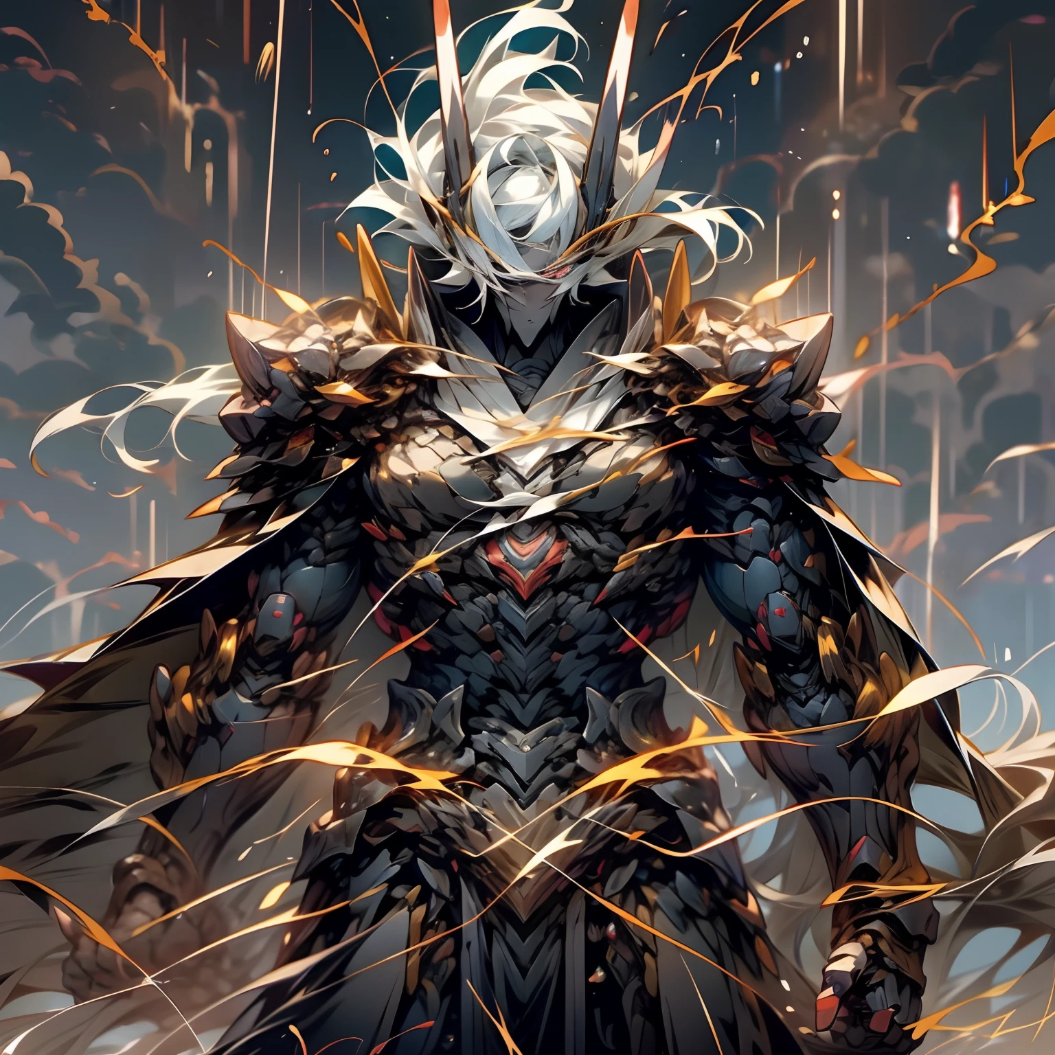 Nichimanga style, Zen ZEN, 1 man, delicate face, wearing armor, surrounded by Chinese characters, with lightning bolts on his body, a divine dragon behind his back, perfect hands, normal fingers, zen