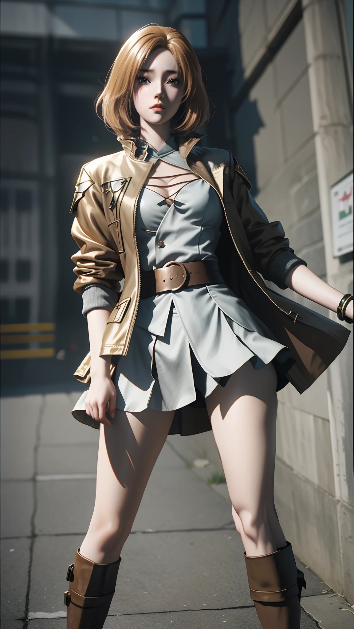 anime - style image of a woman in a short skirt and jacket, a photorealistic painting by Kentaro Miura, Trend of CGsociety, conceptual art, Smooth anime CG art, made with anime painter studio, Realistic anime 3 D style, photorealistic anime girl rendering, drawn in anime painter studio, Photorealistic anime, anime styled 3d, 3 d anime realistic