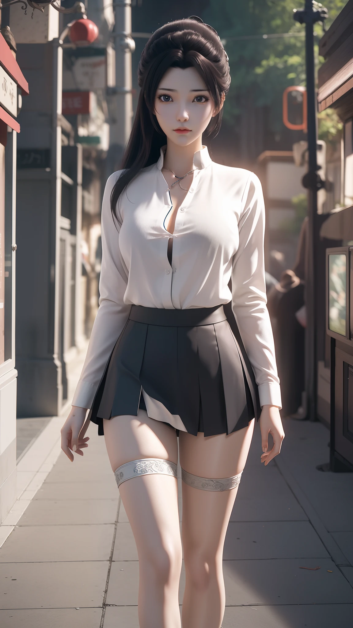 anime - style image of a woman in a short skirt and shirt, seductive anime girls, Smooth anime CG art, Surrealism female students, Surrealism female students, thighhighs and skirt, photorealistic anime girl rendering, beautiful and seductive anime woman, Realistic schoolgirl, Realistic anime 3 D style, 3 d anime realistic, Beautiful Anime High School Girls