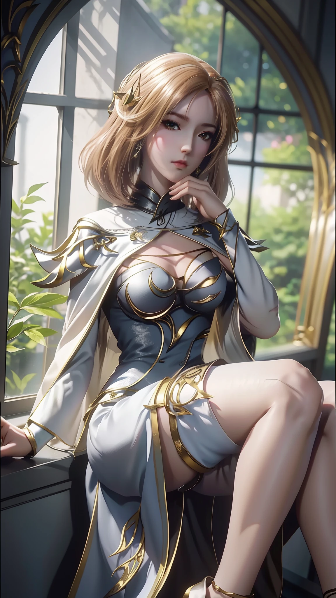 Arad woman in dress sitting on windowsill, cute anime waifu in a nice dress, trending on cgstation, 8K high quality detailed art, anime barbie in white stockings, highly detailed exquisite fanart, Extremely detailed Artgerm, the anime girl is crouching, flowing magical robe, beautiful and seductive anime woman, WLOP and Sakimichan