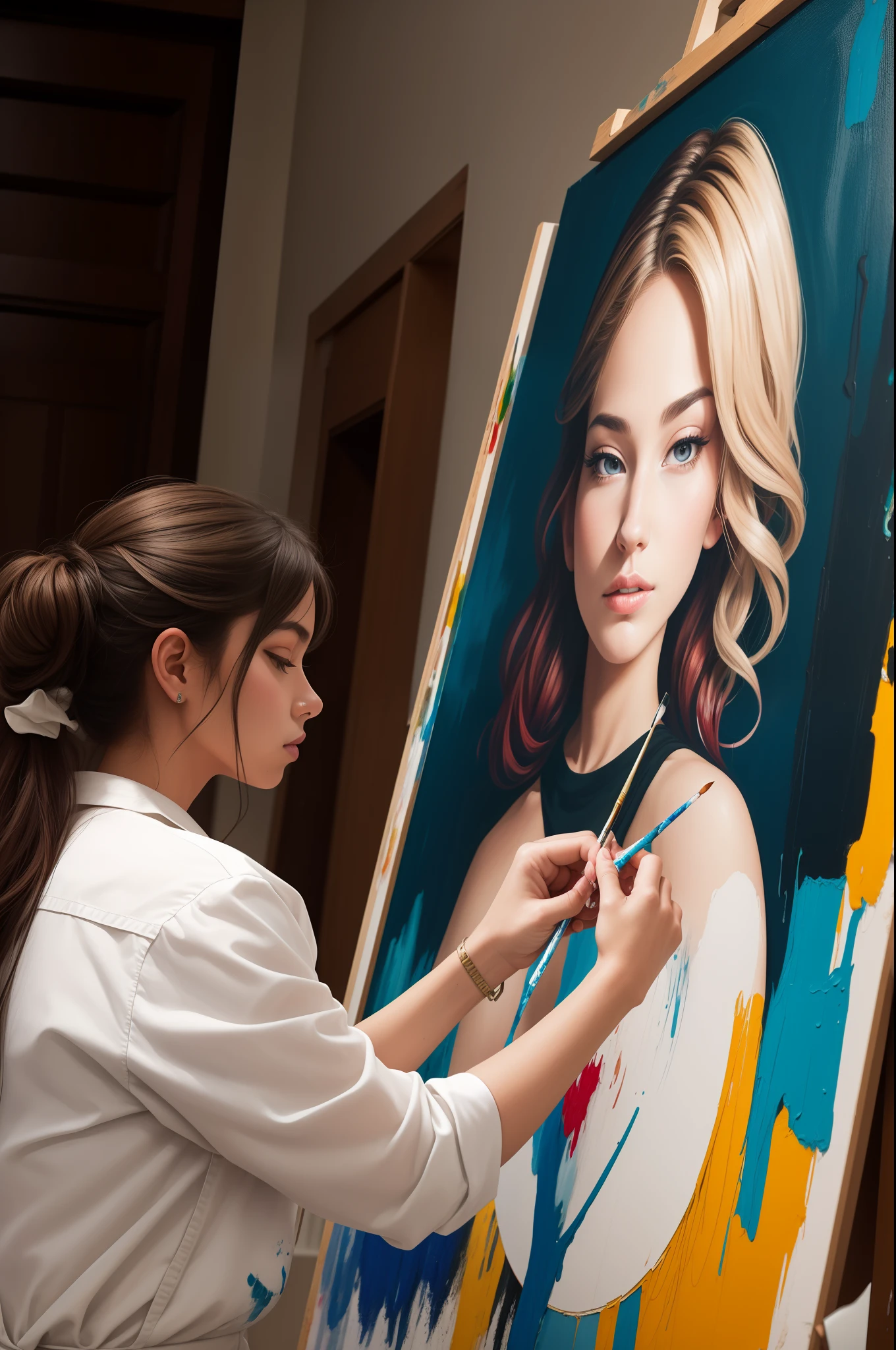 An artist painting a piece of art