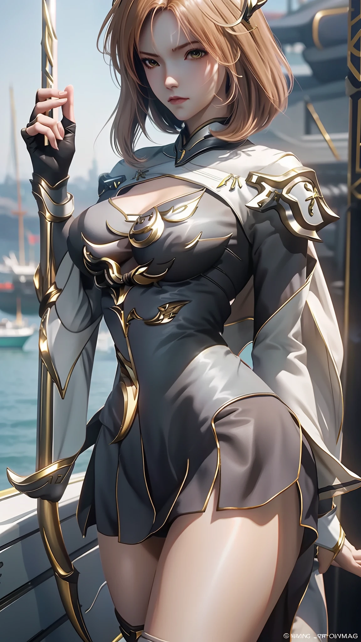 Close-up of a woman in a short skirt standing on a boat, Extremely detailed Artgerm, Range Murata and Artgerm, Style Artgerm, art-style, trending artgerm, beautiful and seductive anime woman, IG model | Art germ, Artistic germ style, 《overwatch》Anna, like artgerm