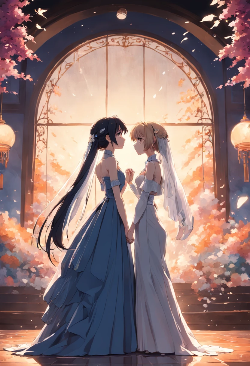 (Best quality at best, High- sharpness, tmasterpiece:1.2,), illustratio, natta, 1girll, (wedding gown), arm behind back, Wait for a kiss, cheerfulness