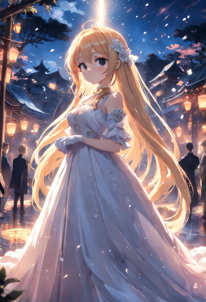 (best qualtiy)), ((tmasterpiece)) wedding princess dress, ray of lights, lens flare glow, White petals, Long coated cat, exotic