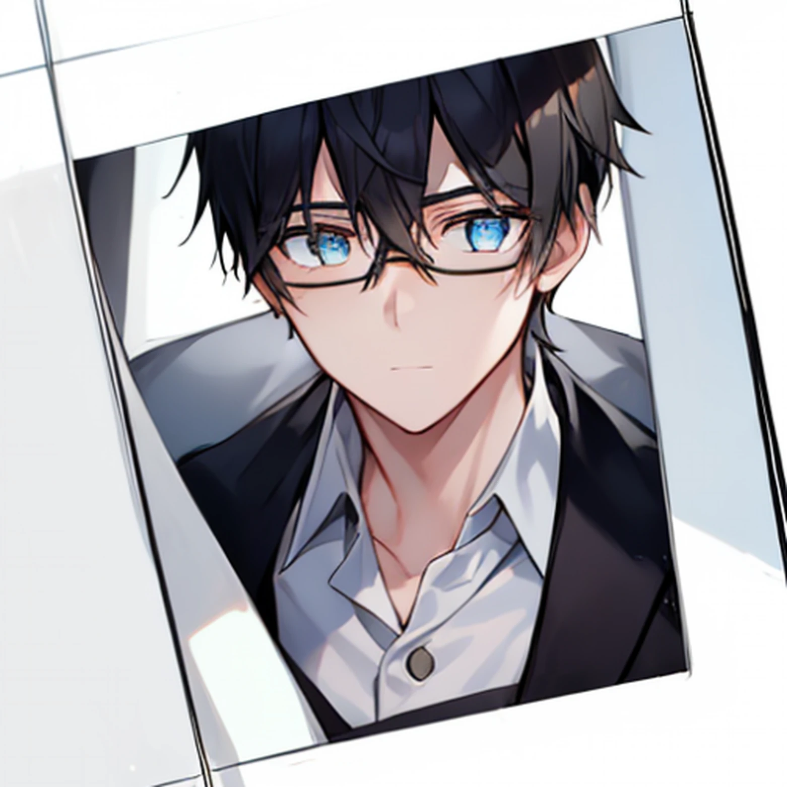 Anime picture of a man wearing glasses and a blazer, Tall anime guy with blue eyes, inspired by Okumura Togyu, anime moe art style, Anime portrait of a handsome man, inspirado em Okumura Masanobu, With glasses, Anime handsome man, !!Wearing glasses!!, young anime man, wears glasses