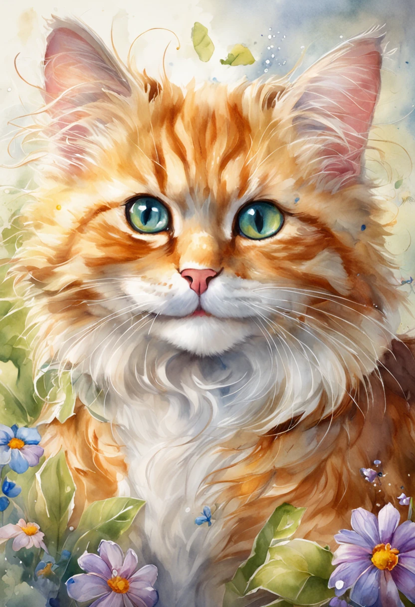 Artistic hightly detailed, portrait of an adorable cute fluffy cat in a cheese, wearing a smug smile, Miki Asai Macro photography, close-up, hyper detailed, trending on artstation, sharp focus, studio photo, intricate details, highly detailed, by greg rutkowski,watercolor