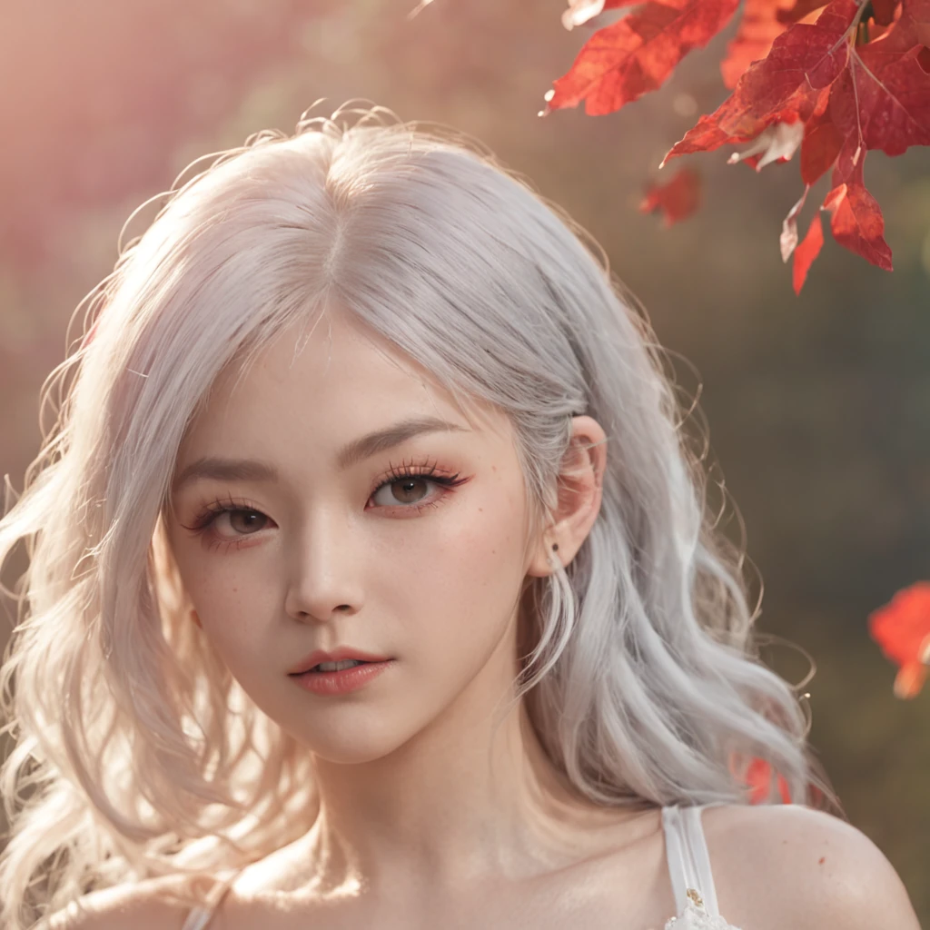 (best quality), oriental detailed background,, ((masterpiece)), (((best quality))), ((ultra-detailed)), ((disheveled hair)), (1 girl), (solo), (beautiful white young beauty girl), korean idol, (whole body), dynamic angle, beautiful detailed eyes, hairs between eyes, (small head), (cannon EOS 5D MARK III, 50mm Sigma f/1.4 ZEISS lens, F1.4, 1/800s, ISO 100:1), nsfw, masterpiece, best quality, asymmetrical bangs, hair behind ear, hair over one eyebrow, delicate facial features,1girl, white hair, red bridge hair, eromanga, Urban_Fantasy, alchemist,, ((cinematic light)), ultra detailed, best quality, absurdres, high resolution, (extremely detailed 8k wallpaper), ((an delicate and beautiful)), pixiv, hyper detailed, best anatomy, illustration, no human, (((masterpiece))), ((highres)), ((high quality)), (intricate details), (fantasy), detailed forest, (colorful various leaves), ((rainbow)), (liquid), best shadow, sunlight, hollow, colorful, pink petals, gold leaves, (blue leaves), lens flare, pastel color