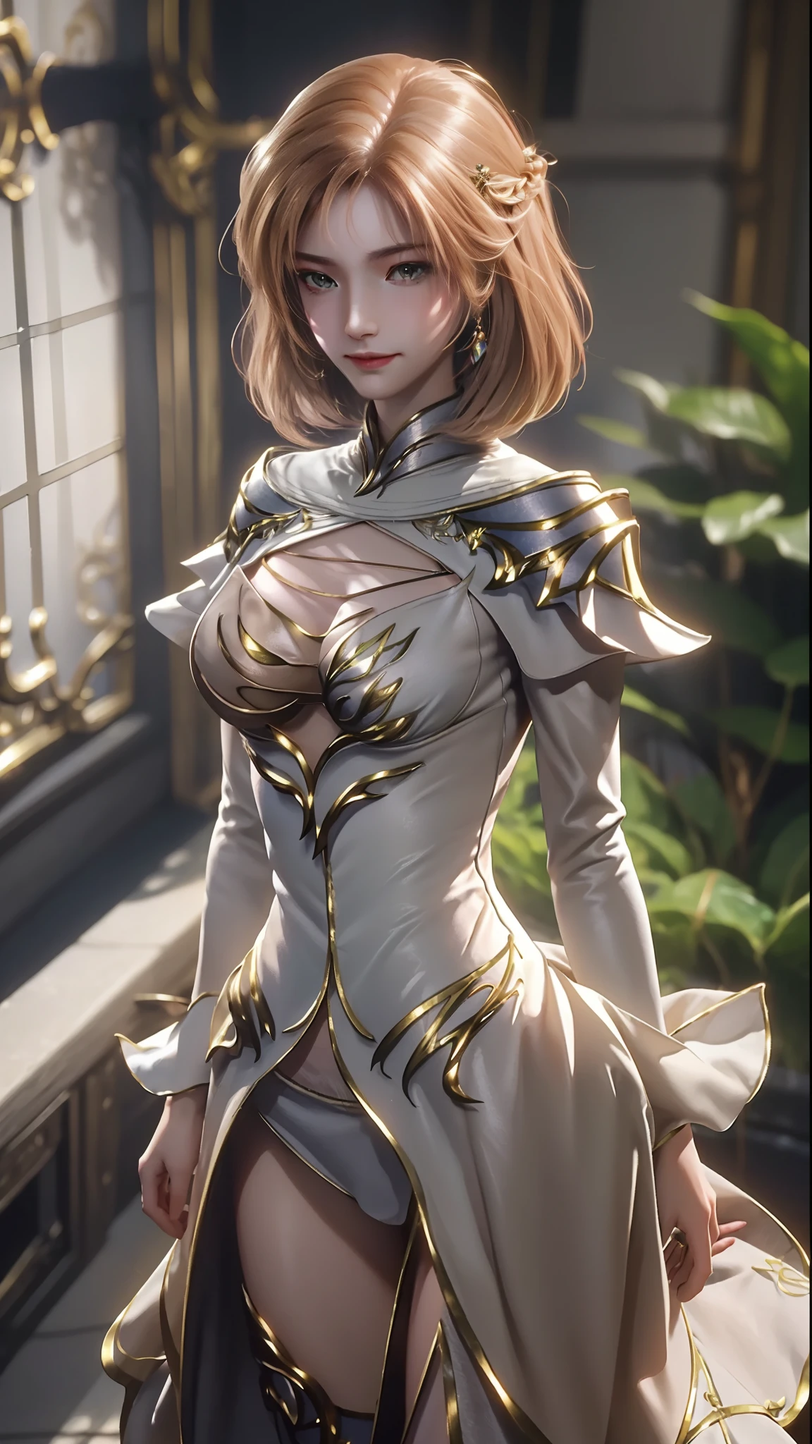 ((Best Picture Quality, 8k, tmasterpiece:1.3)), 1girl, Beautiful woman with slender abs:1.3, (Casual hairstyle), Princess dress:1.1, Ultra-fine face, A detailed eye, 二重まぶた,ssmile,Home