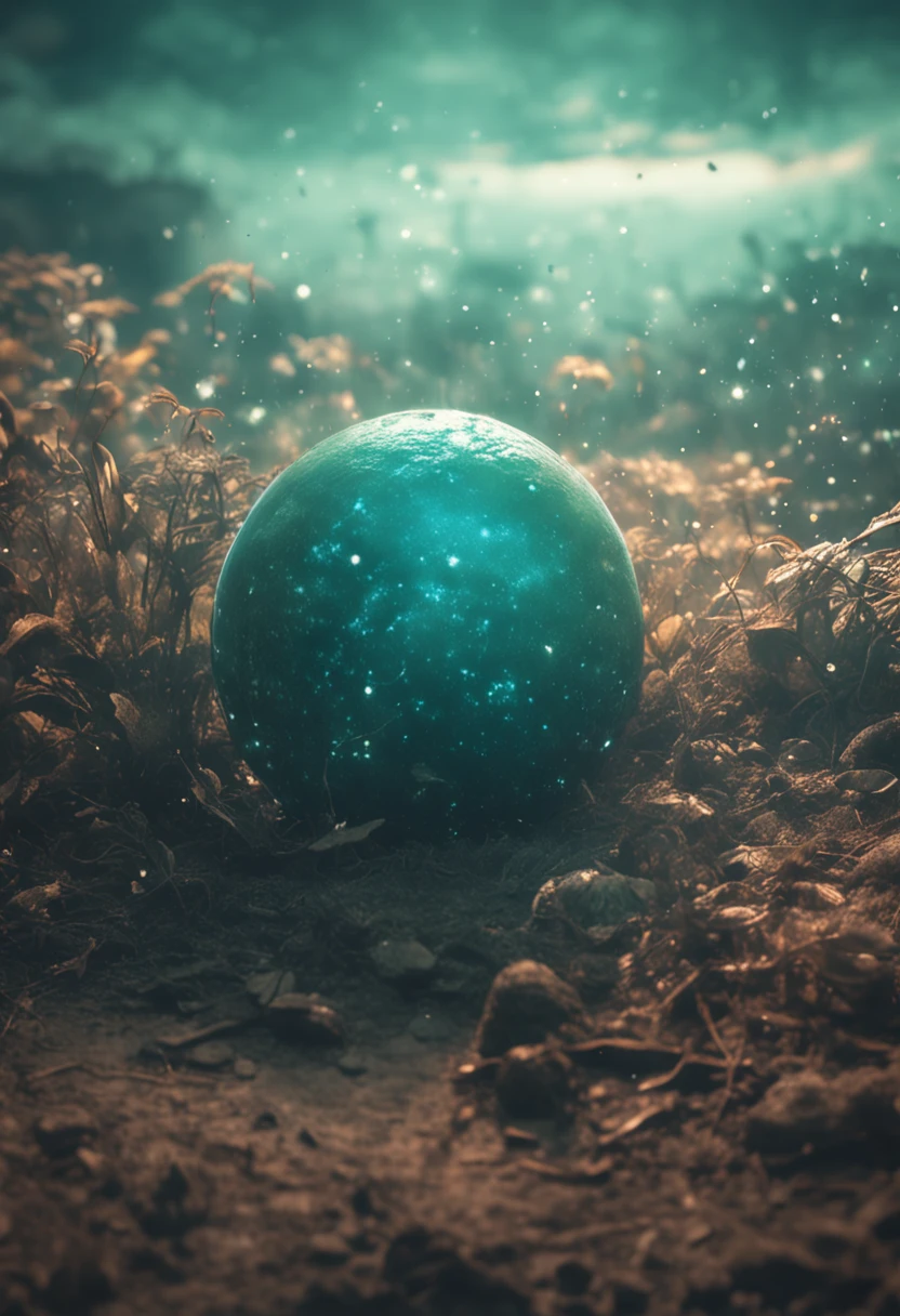 Vintage style theme, The exploding planet of Nicos, bokeh, photo, 8K, Darkness, Dynamic actions, Pale faded style, Shoot on the blue type, Cracked lenses, Dreamy nostalgia, soft focus, Dark green vignetting, light leaks,Gloomy art painting ethereal