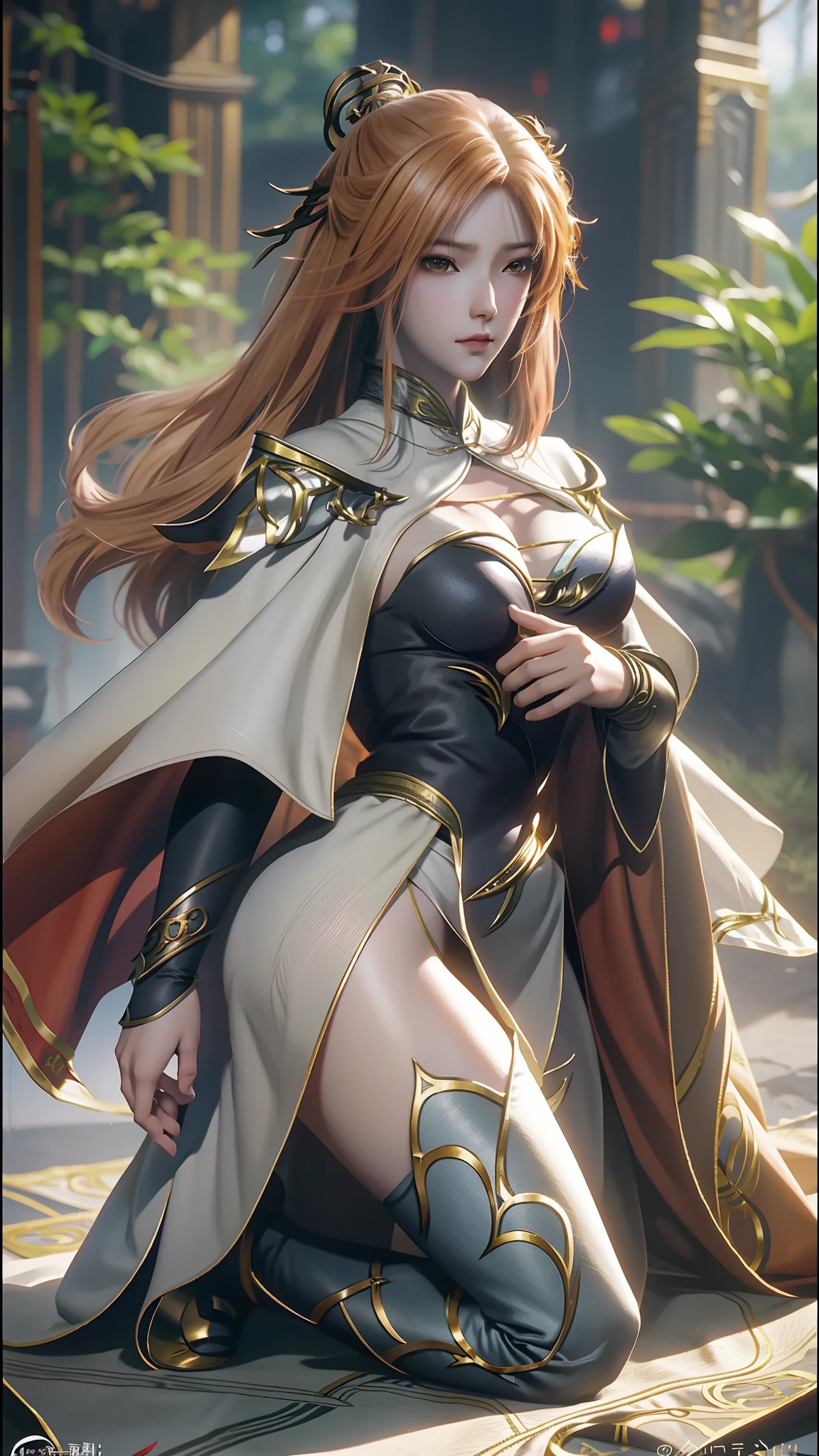 Anime woman kneeling on blanket, concept-art:Hero, Trend of CGsociety, Fantasy art, Guviz-style artwork, Guviz, Smooth anime CG art, Keqing from Genshin Impact, Ruan Jia and Artgerm, full-body xianxia, flowing magical robe