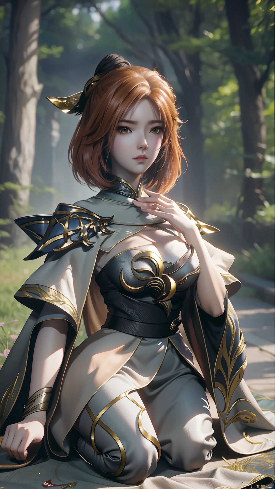 Anime woman kneeling on blanket, concept-art：Hero, Trend of CGsociety, Fantasy art, Guviz-style artwork, Guviz, Smooth anime CG art, Keqing from Genshin Impact, Ruan Jia and Artgerm, full-body xianxia, flowing magical robe