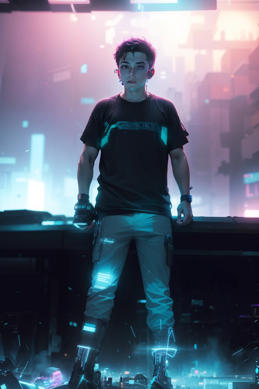 Change background cyberpunk handsam boy,