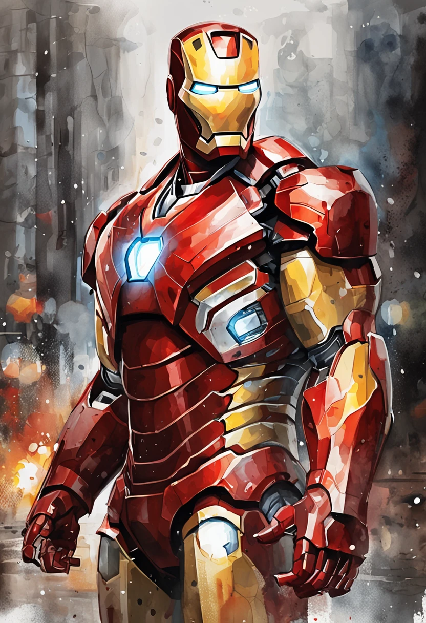 photo of Iron Man from Marvel standing outside the city 17, rainy, rtx, octane, unreal