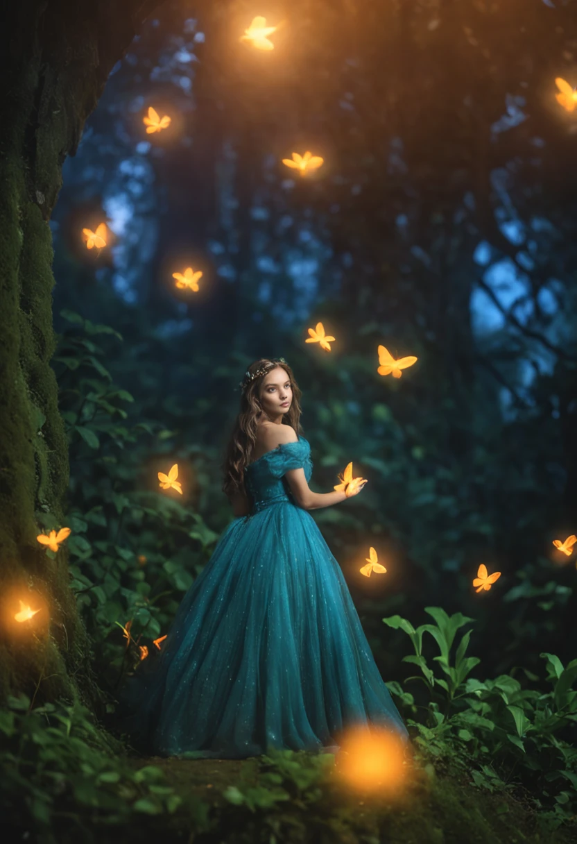 Avatar,anthill, Blue and green, Fairy tales and marvelous forests, Orange fireflies, Semi-realistic 4K starry night