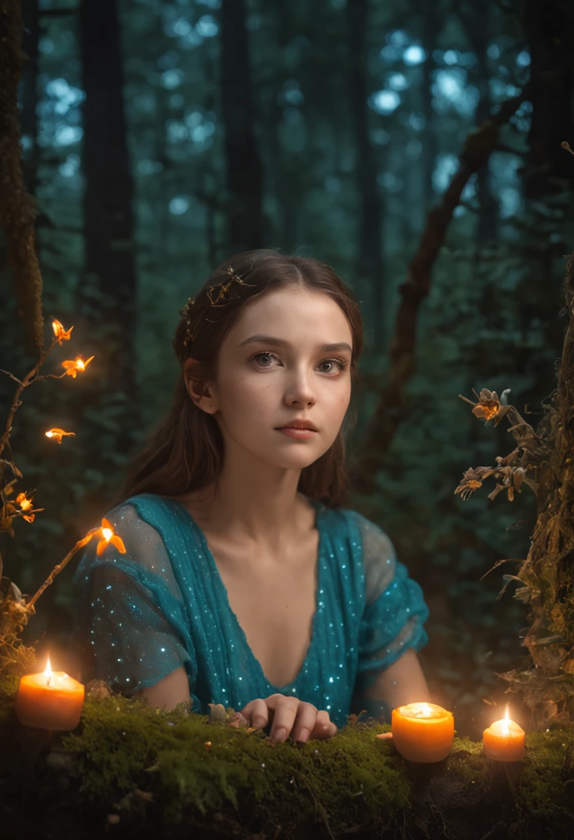 Avatar,anthill, Blue and green, Fairy tales and marvelous forests, Orange fireflies, Semi-realistic 4K starry night