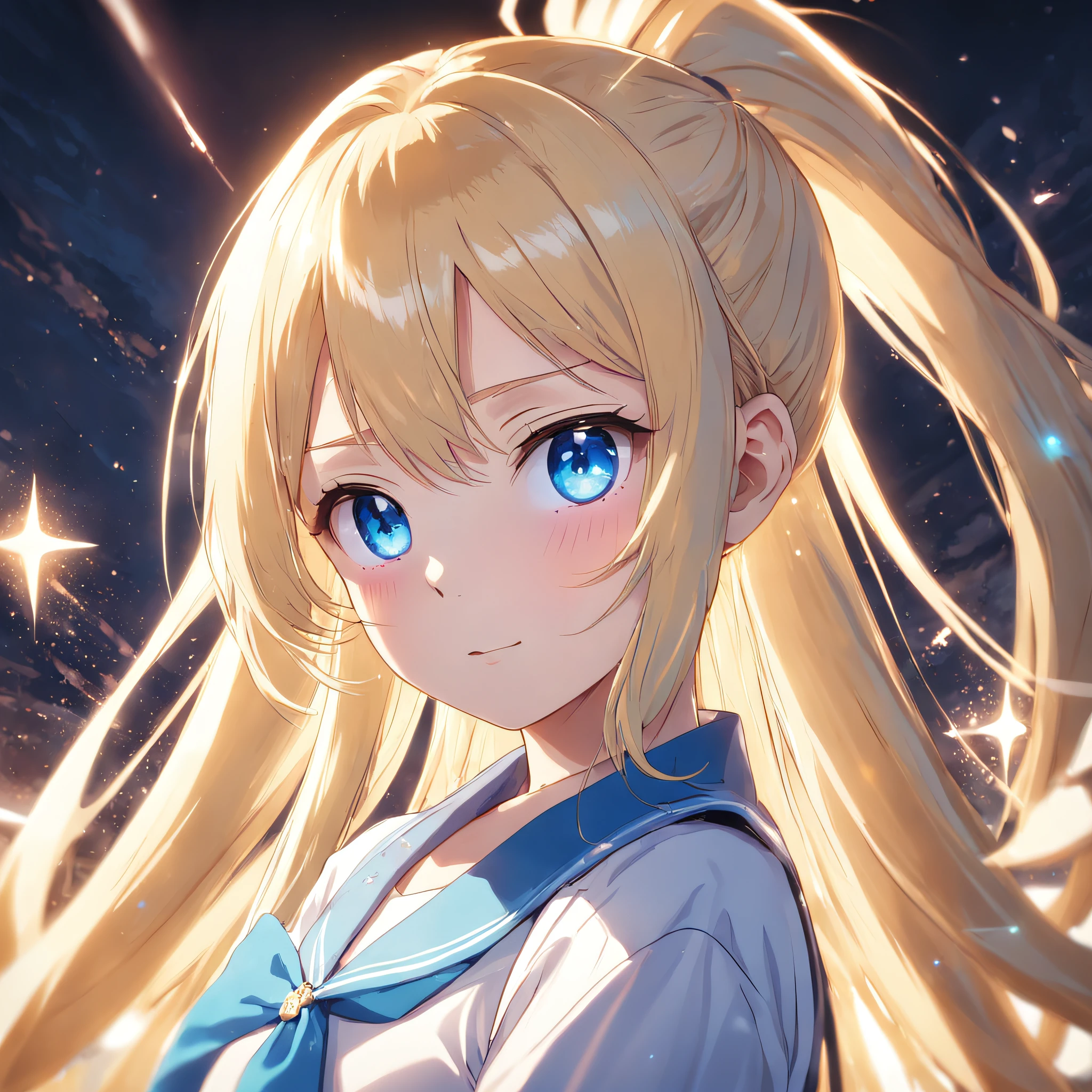 portlate、School Uniforms、bright expression、poneyTail、Young shiny shiny white shiny skin、ultimate beauty girl、Best Looks、Blonde reflected light、Blonde hair with dazzling highlights、shiny light hair,、Super long silky straight hair、Beautiful bangs that shine、Glowing crystal clear attractive big blue eyes、Very beautiful nice cute 16 year old girl、Lush bust