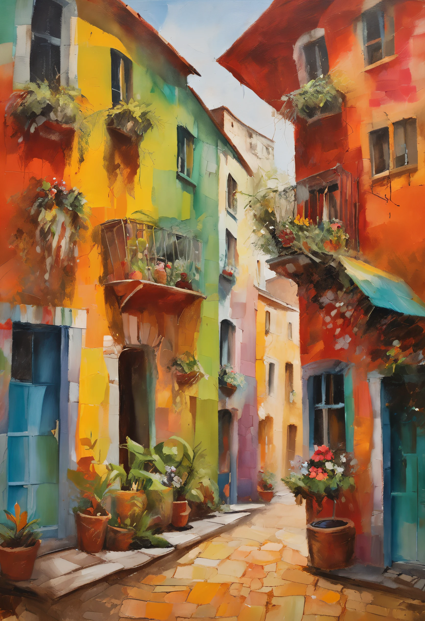 A charming cobbled street,Lined with quirky shops and cafes, Each building façade is painted with whimsical and vibrant murals,Scenes depicting local folklore and culture, Joy and artistic energy radiate from every corner, Mixed media collage, Photography combined with digital painting