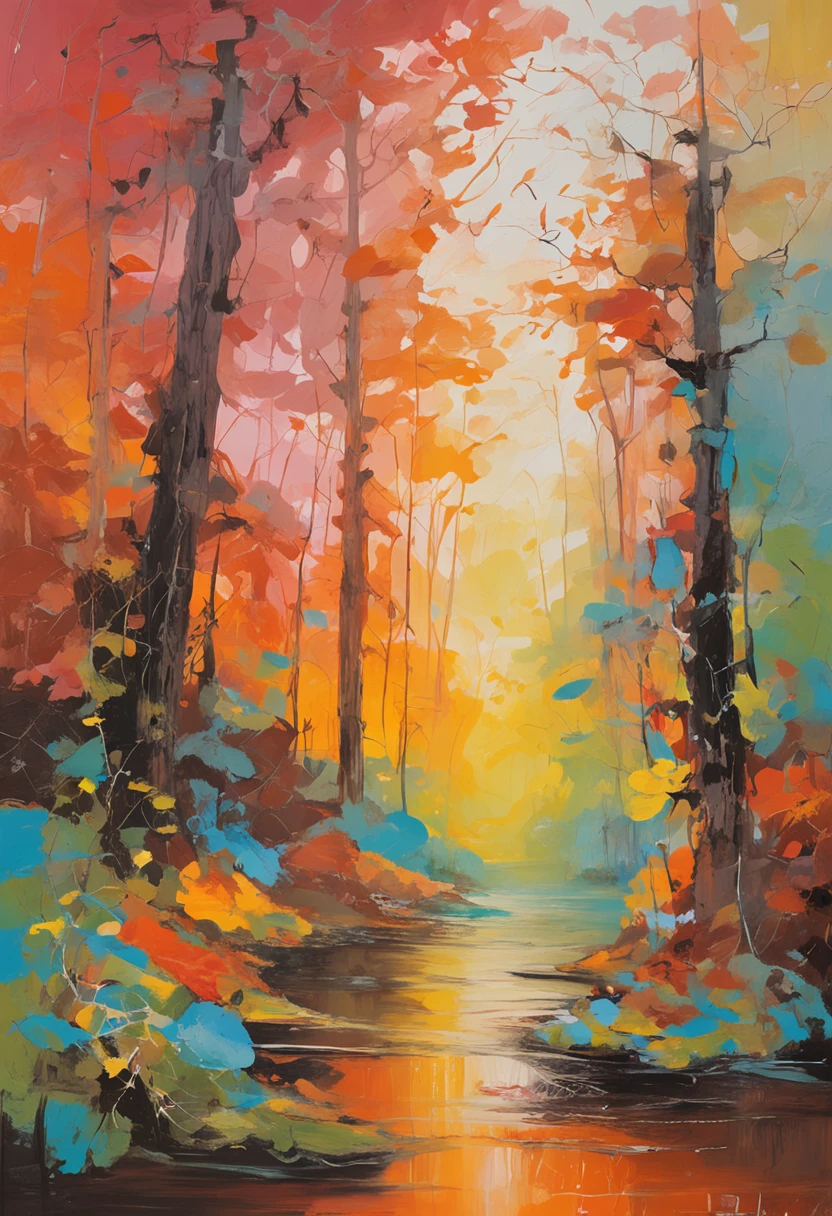 Intricate painting details of Japanese forests, by range murata, galaxy in background, Sea of Clouds, vivd colour, hight contrast, mont, vector line art, orange highlights, trending in pixiv, anime concept art, stick, matte, high high quality, Edge to edge, Sanskrit