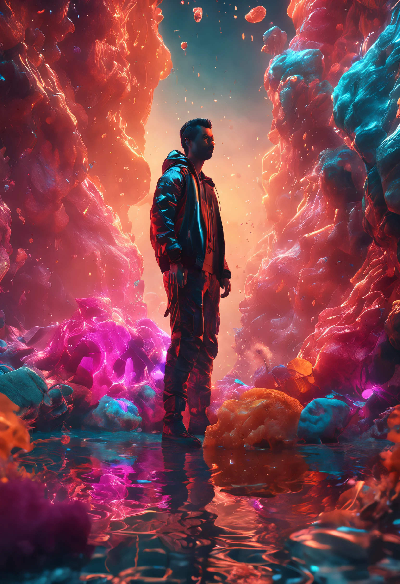ModelShoot style, (Extremely detailed Cg Unity 8K wallpaper), A chaotic storm of intricate liquid smoke in the head, Stylized beauty full-length abstract portrait, wetted skin, author:Petros Afshar, ross tran, tom whalen, Peter Mohrbacher, Art germ, Broken glass, ((bubbly underwater scenery)) Radiant light octane rendering is highly detailed