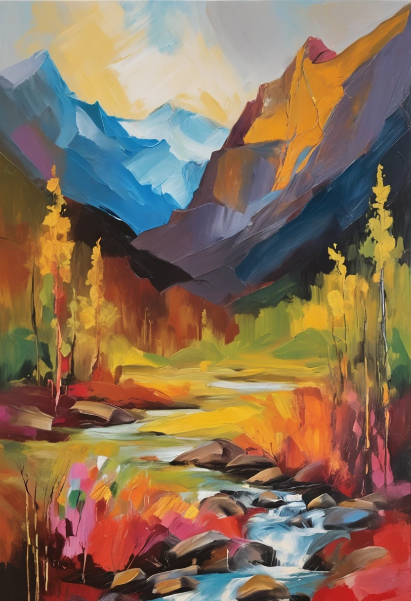 Rocky Mountains on a sunny day in vector art, strong detailed colors , super realistic 4k