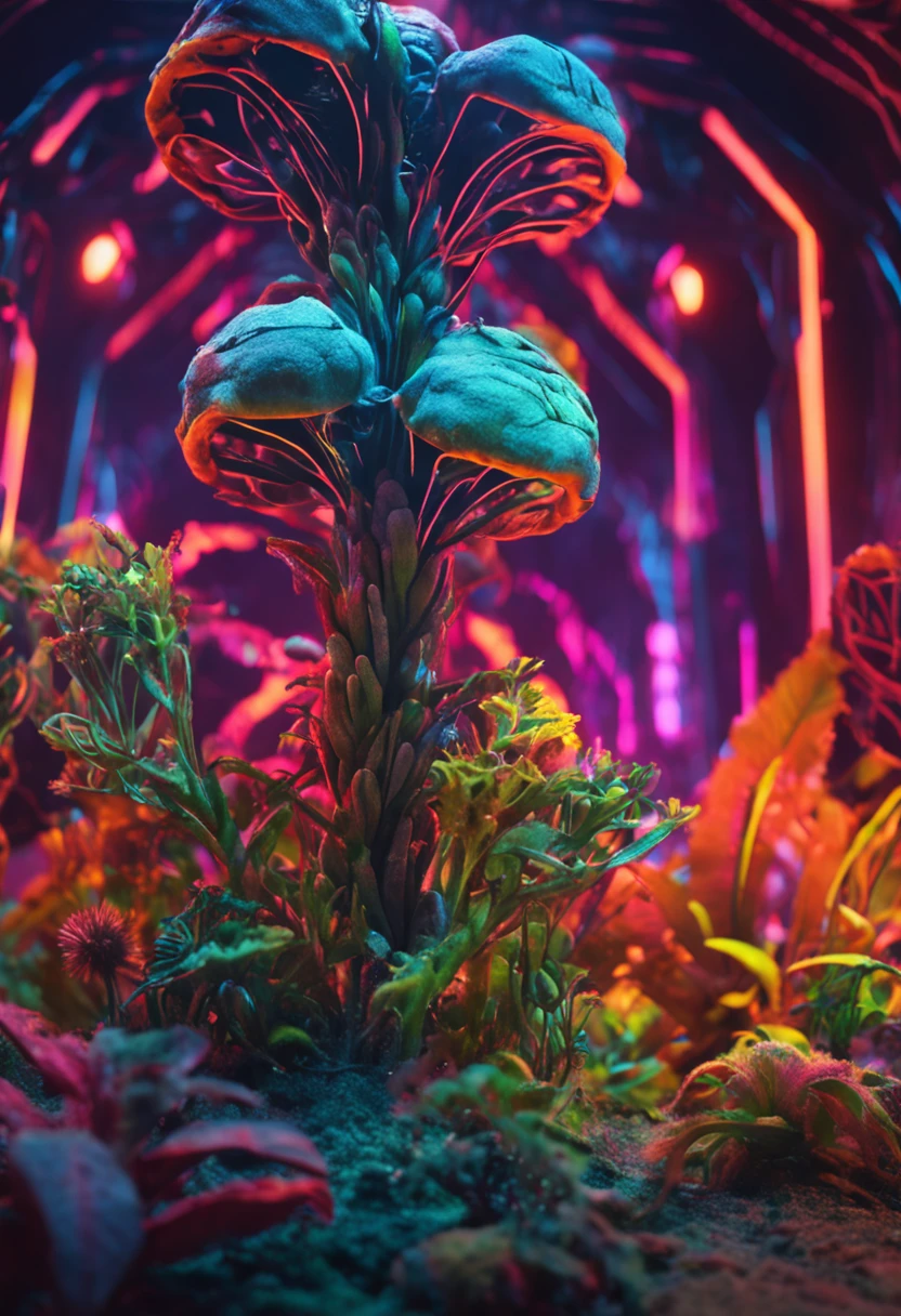 Strong psychedelic plant close-up, strange plants in Hollywood science fiction movies, cyberpunk, alien creatures, surreal marine life rendering, weird, movie annihilation, few people have seen