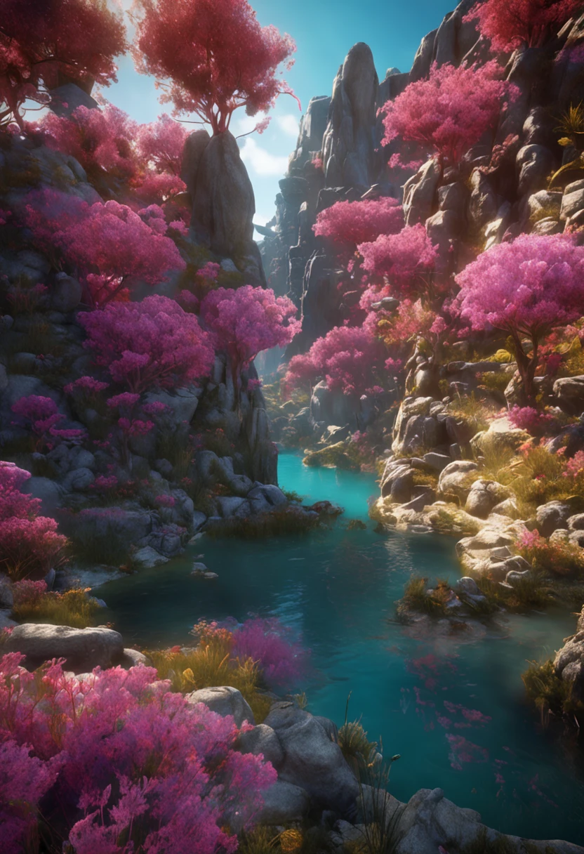 Masterpiece, best quality, high quality, extremely detailed CG unified 8k wallpaper, ecoscape, valley forgotten by time, huge, smooth, Natron Lake, tamarind, miniature, award winning photography, bokeh, depth of field, HDR, bloom, color aberration, realistic, very detailed, trends on artstation, trends on CGsociety, intricate, high detail, dramatic, midjourney art