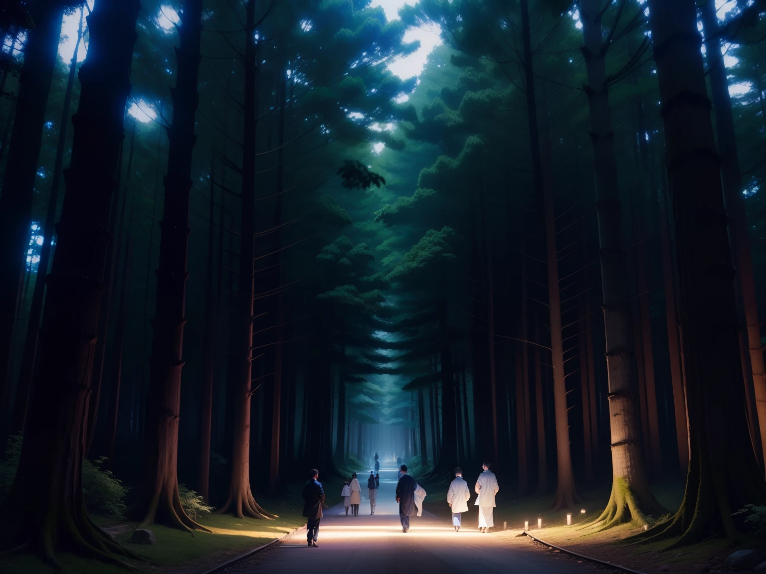 Man in kimono in the forest at night々Matrix of、Overall color:Blue Dark