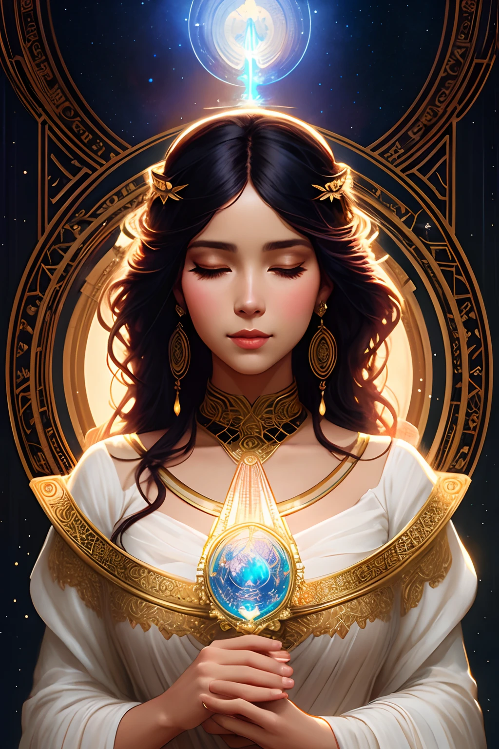 a beautiful latin woman, full body, looking at viewer, symmetric, eyes closed, slight smile, spirtual awakening, intricate details,
cosmic, ethereal, mystical, complicated environment, brush stokes, illuminating lights, a hand hugging bonsai,
Greg Rutkowski, RHADS, Beeple, Makoto Shinkai, Lois van Baarle, Ilya Kuvshinov, Rossdraws, Tom Bagshaw, Alfonse Mucha,
masterpiece, ultra high res, high quality,