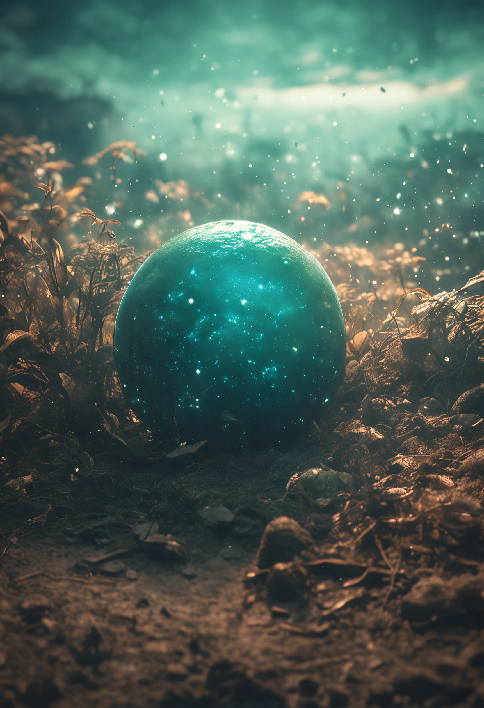 Vintage style theme, The exploding planet of Nicos, bokeh, photo, 8K, Darkness, Dynamic actions, Pale faded style, Shoot on the blue type, Cracked lenses, Dreamy nostalgia, soft focus, Dark green vignetting, light leaks,Gloomy art painting ethereal