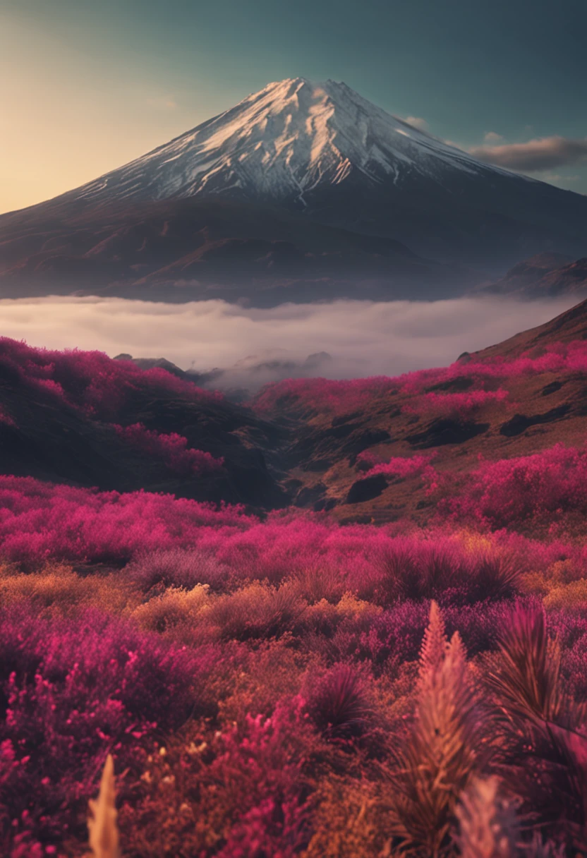 Original photo of the mountain.Fuji, SakuraNS, small detailed, photo-realistic, Ultra Realistic Photo, 8K UHD, digital SLR camera, gentlesoftlighting, high high quality, Film Particle, FujiXT3, (tmasterpiece)