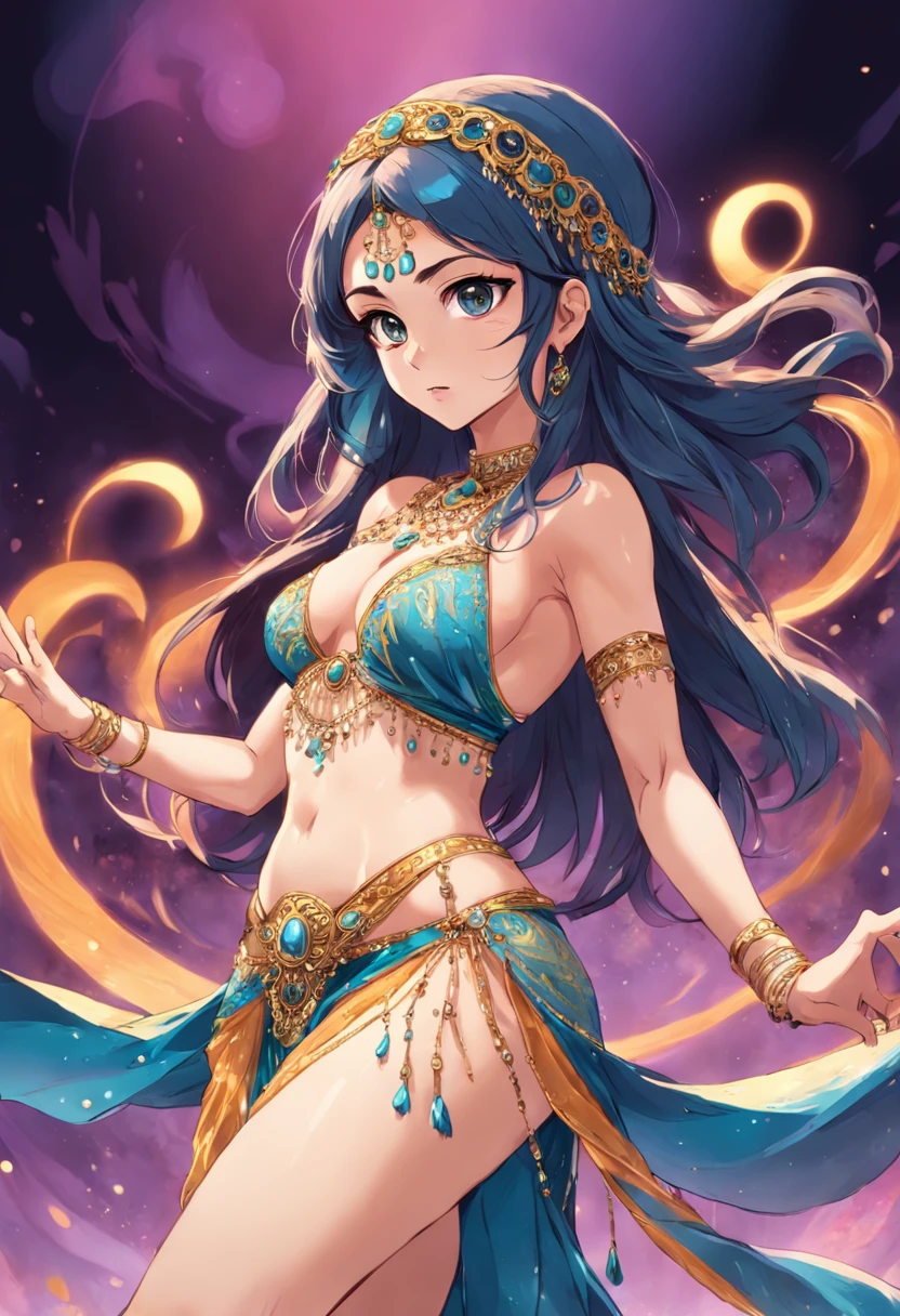 Woman in belly dance costume, full color illustration,
