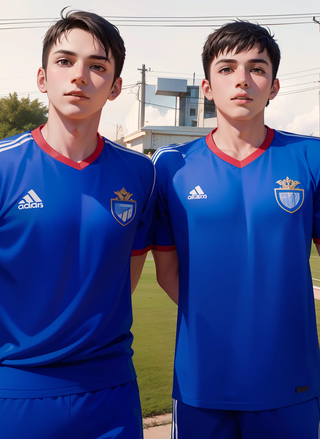 Attractive profile picture, masterpiece, ultra-precise rendering, beautiful and cool young man, most beautiful image, 4K, 2 man, soccer player.