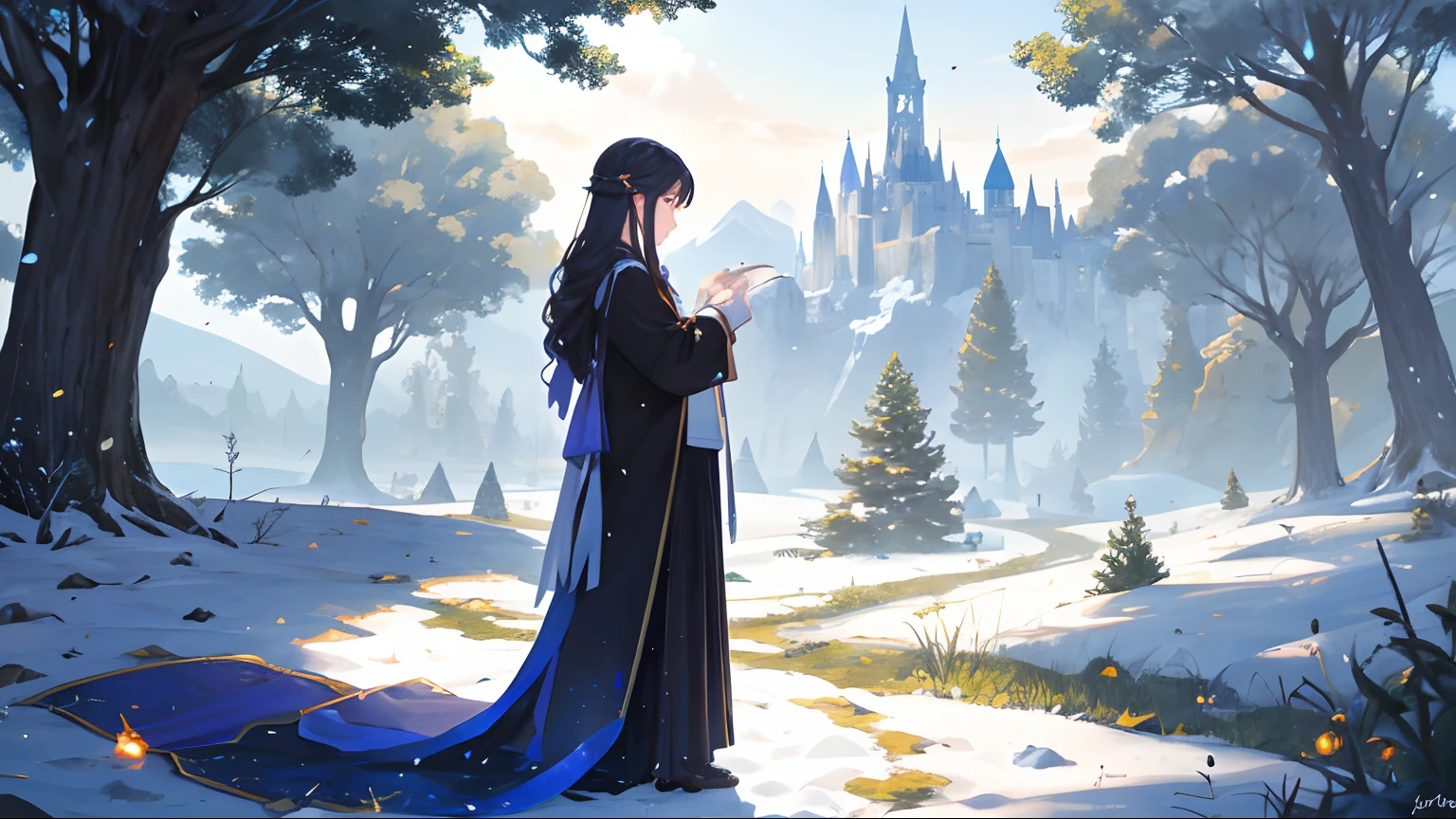 una realidad paralela en las sombras del mundo cotidiano. La magia y lo sobrenatural son parte esencial, con criaturas de la noche luchando por el control. The balance between factions and beings is fragile, con alianzas cambiantes como los vientos de la noche, The heart of a gloomy city, An ancient magic tower stands. Sus muros, covered with vines and runic engravings, en medio de la penumbra de la ciudad, in the distance bordering the city is an enchanted forest that is home to magical creatures and where werewolves gather to celebrate rituals and protect nature, About them A magical city on the border between the real world and the Dark Threshold World, y dentro de la murallas de la ciudad Un club nocturno, todo el ambiente es oscuro post apocaliptico, y a la vez magico, oscuro con destellos, detalle HD, Moist Watermark, hiperdetalle, kinematics, surrealismo, luz suave, bokeh de enfoque de campo profundo, Distant view is snowy mountains, trazado de rayos y surrealismo. --v6