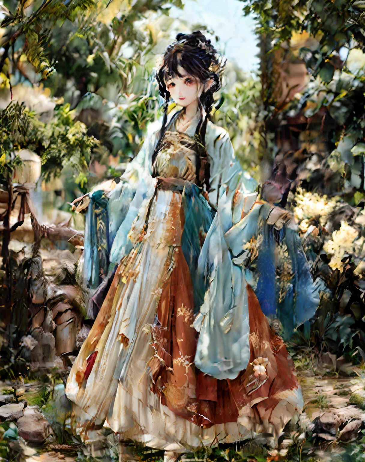 Ancient wind,vivaciousness,Bell hair ornaments,Two-dimensional girl,Orange clothes
