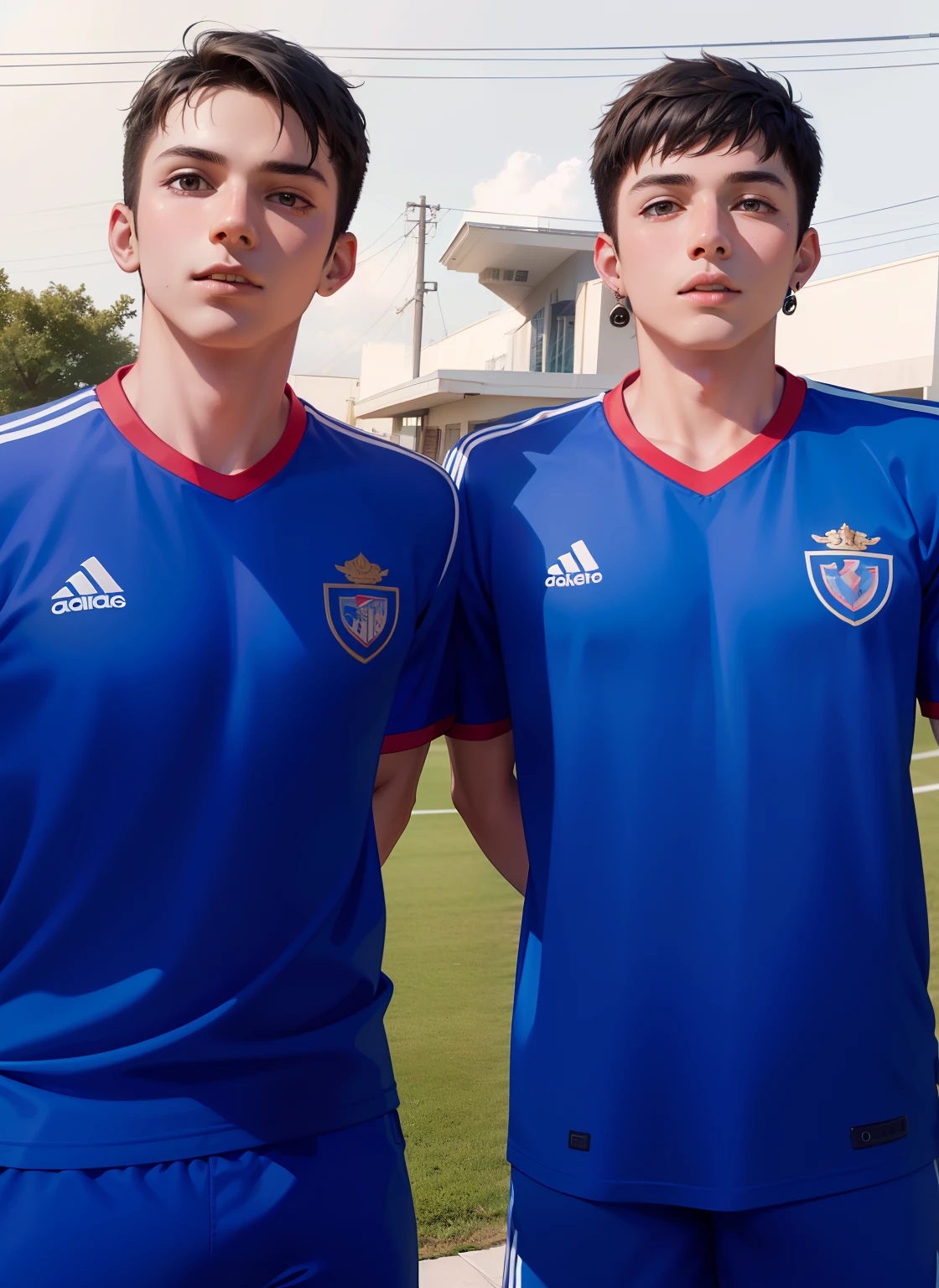 Attractive profile picture, masterpiece, ultra-precise rendering, beautiful and cool young man, most beautiful image, 4K, 2 man, soccer player.