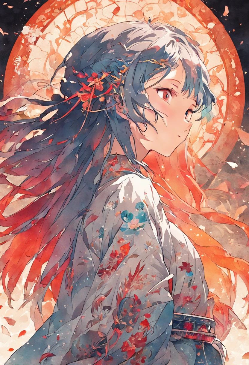 (White background:1.4),(Silhouette of a Girl's Head, eyes closed, colorful long hair, Oriental elements)，(Chinese illustration:1.3，paper art:1.3, Quilted paper art:1.2),( reasonable design, Clear lines, High sharpness,best quality, Very detailed, masterpiece, movie lighting effects, 4K )