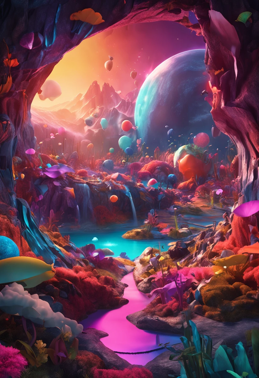 (popup book:1.5)，(Space Landscape)，(extremely colorful, Best quality, high detailed, Masterpiece, offcial art, Cinematic Lighting, 4K, Chiaroscuro)