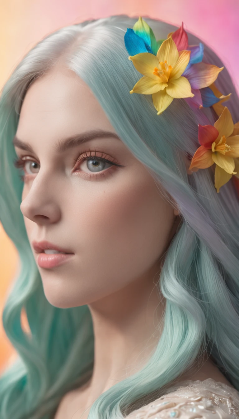 There is a blue hair,Woman with feathers on her head, fantasy photoshoot, glamourous cosplay, girl with feathers, elegant glamourous cosplay, Alice X. zhang, fantasy character photo, Guviz-style artwork, Shot on Canon EOS R 6, Ruan Jia and Artgerm, by Yang J, Gorgeous Role Play, rococo cyberpunk