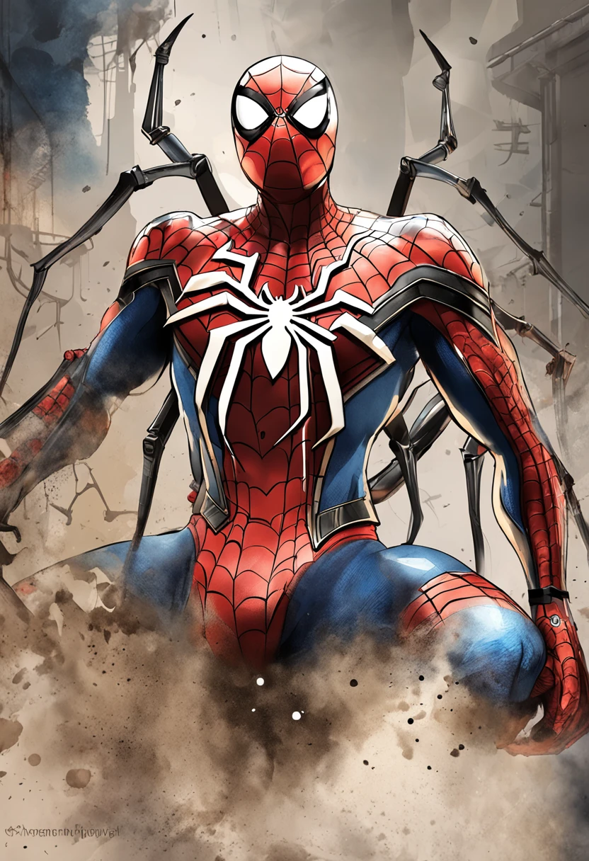 (8k, RAW photo, best quality, masterpiece:1.2), ultra detailed, official art, photo-realistic:1.37, upper body shot, marvel spiderman, film grain, action pose