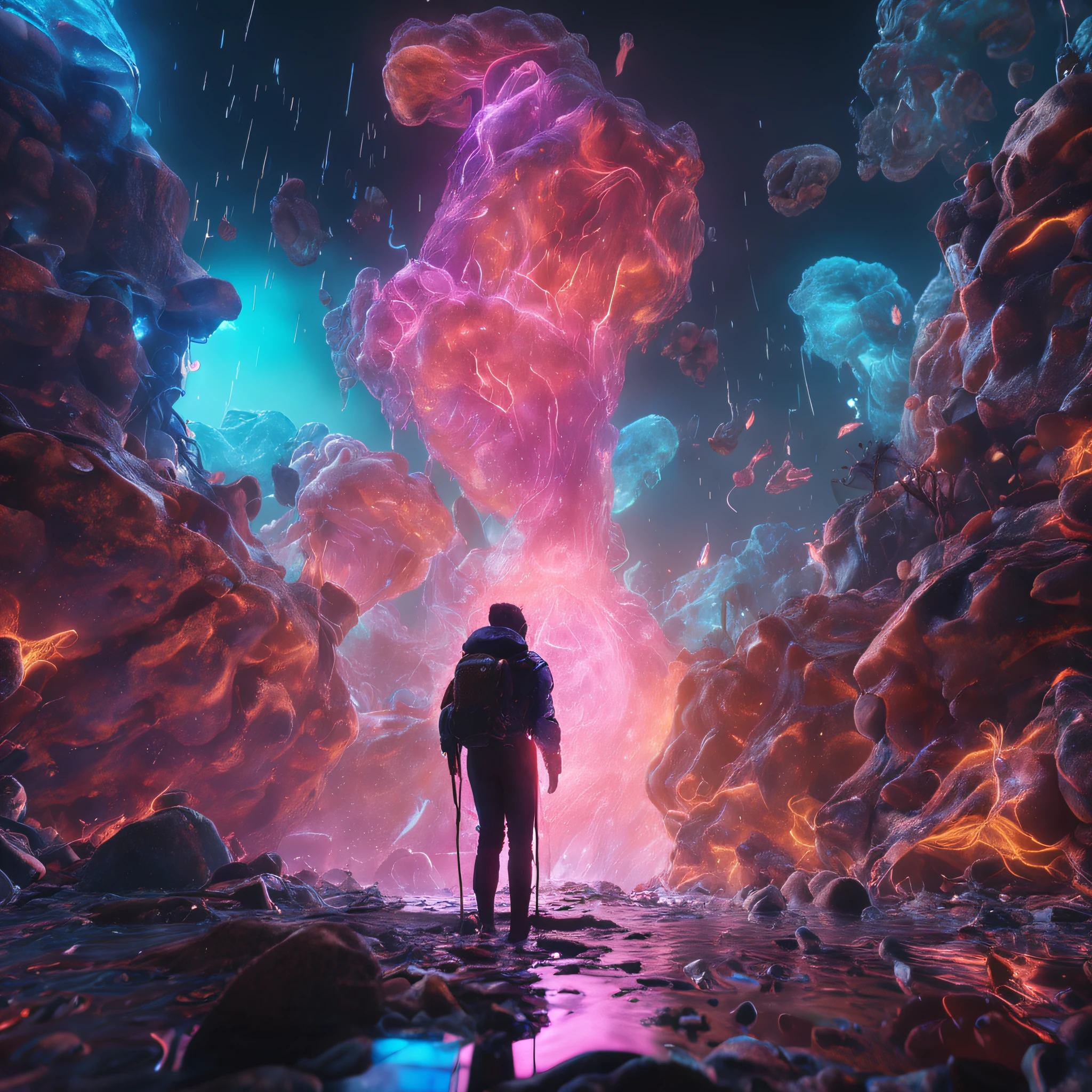 ModelShoot style, (Extremely detailed Cg Unity 8K wallpaper), A chaotic storm of intricate liquid smoke in the head, Stylized beauty full-length abstract portrait, wetted skin,  author：Petros Afshar, ross tran, tom whalen, Peter Mohrbacher, Art germ, Broken glass, ((bubbly underwater scenery)) Radiant light octane rendering is highly detailed