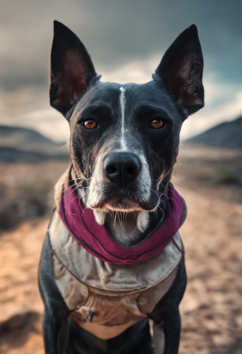 (anthropomorphism),(Full Body Shot), solo, Silence wench dog,  sad face, head down,Gray gradient background,(extremely colorful, Best quality, high detailed, Masterpiece, Cinematic Lighting, 4K, Chiaroscuro),